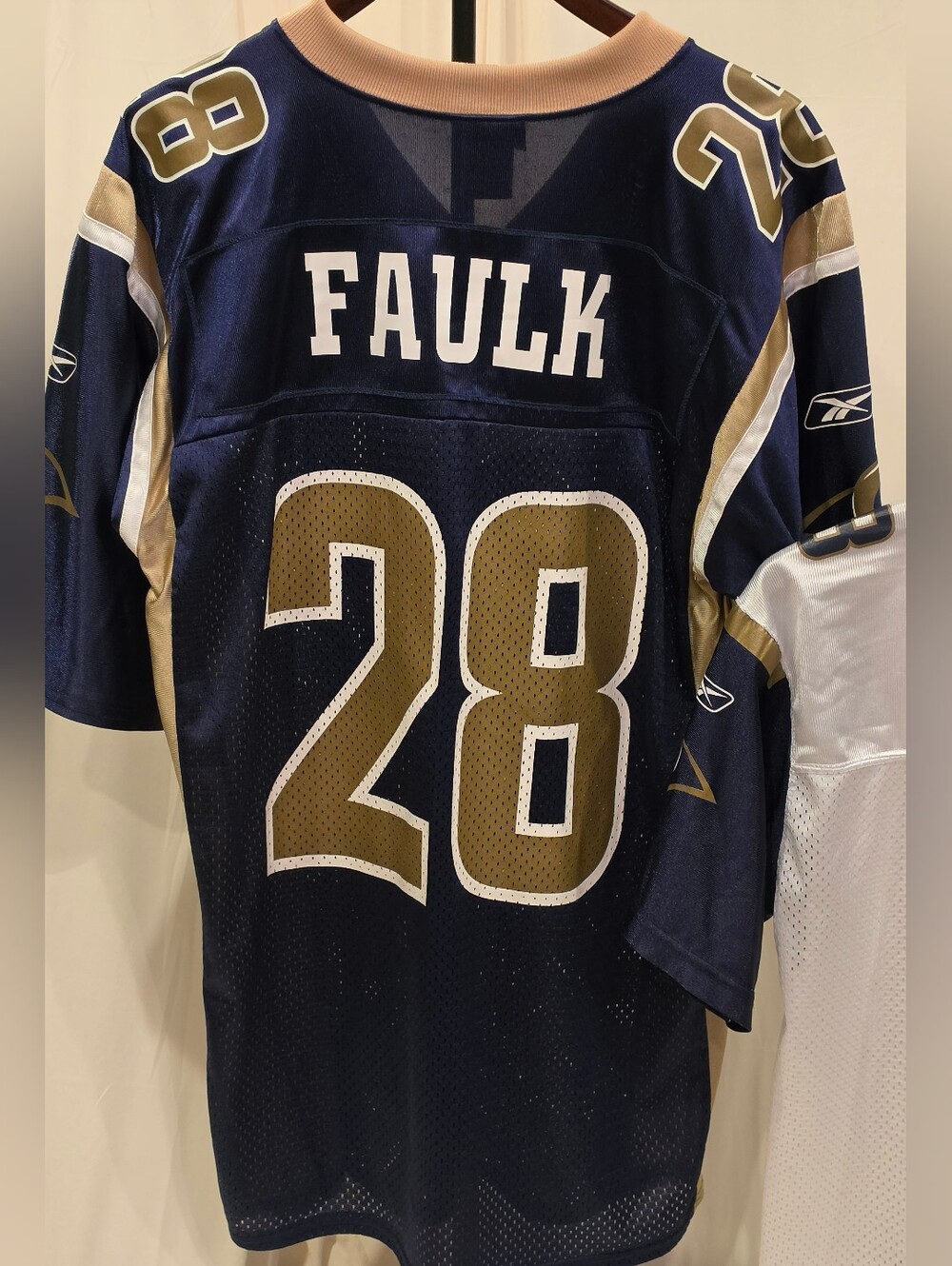 Vintage St Louis Rams Marshall Faulk Jersey Reebok Adult Medium Navy Blue 28
